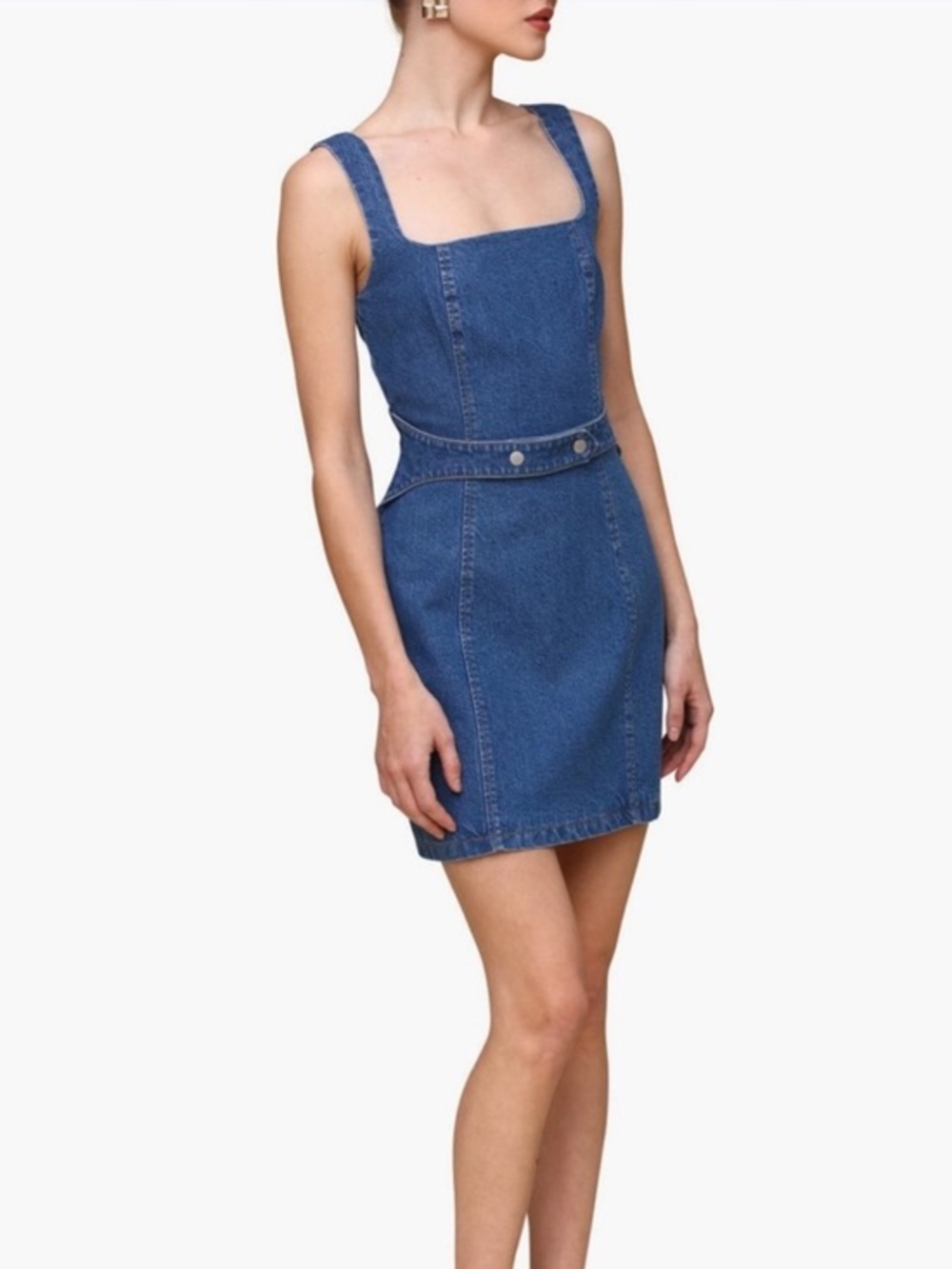 NWT Avec Les Filles Denim Harness Bodycon Sheath Dress